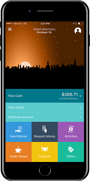 iPhone 7 with Flow Financial App Displayed